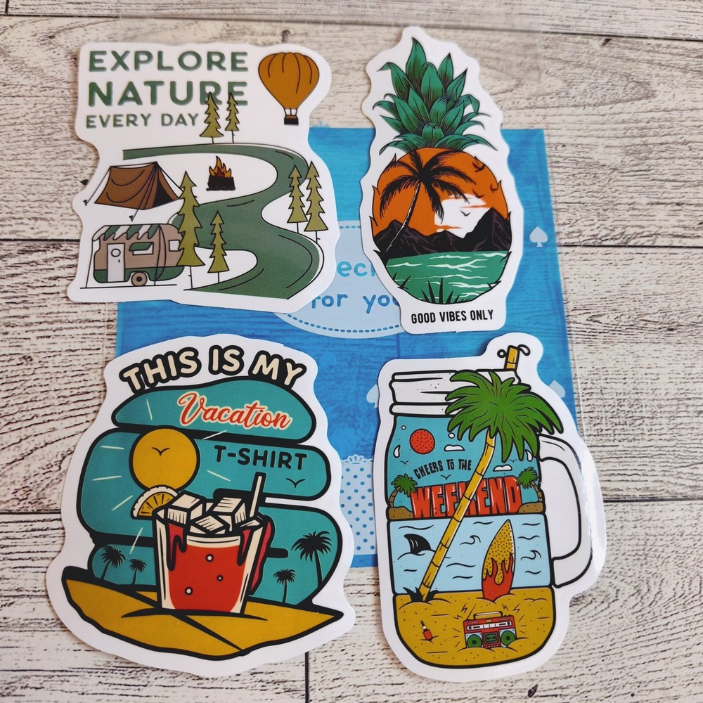 Vacation Stickers‎ Summer Travel Stickers Pineapple Sunset Cocktail Relax 4pcs